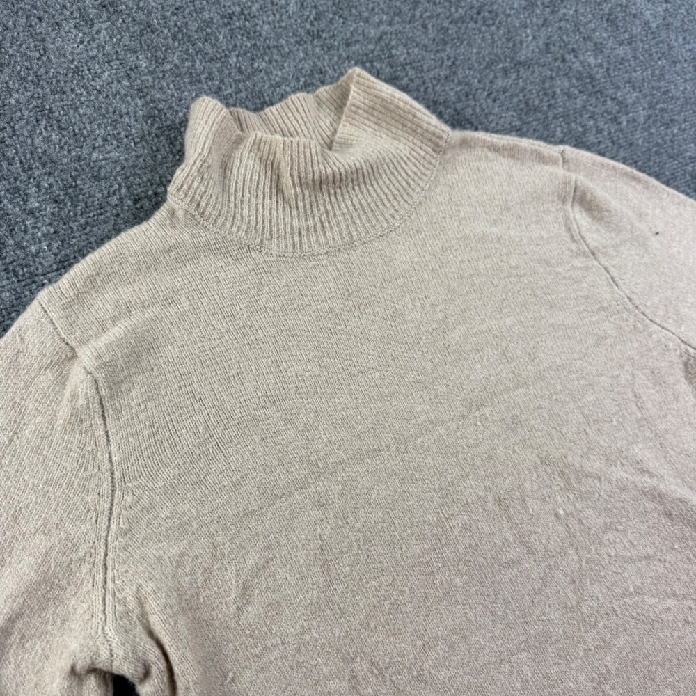 Adrienne Vittadini Sweater Large Tan Mock Neck Short Sleeve Wool Blend Mens